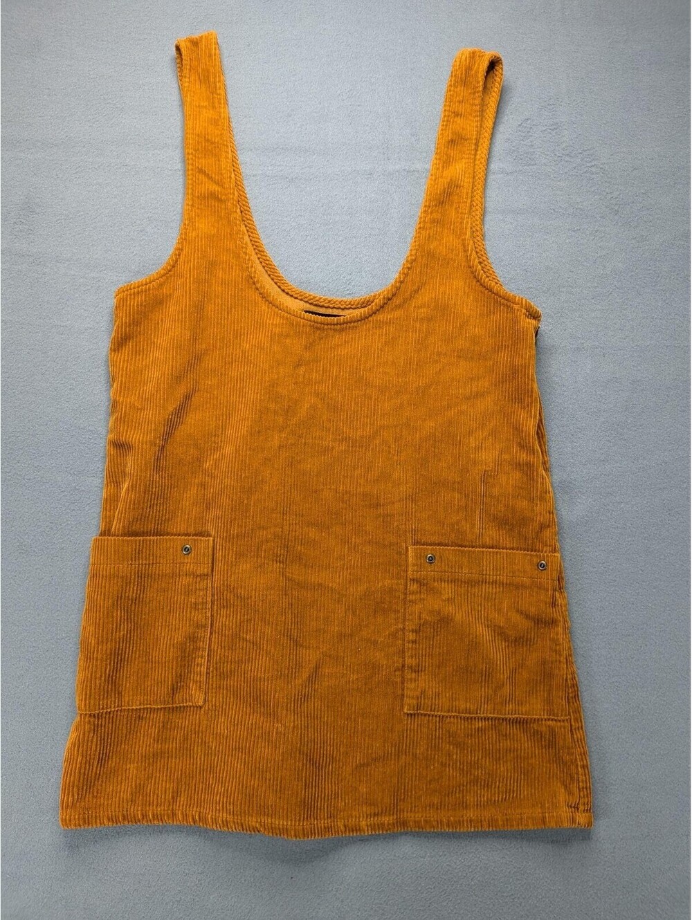 Forever 21 Dress Womens S Yellow Corduroy Scoop Neck Tank Shift Mini Pockets